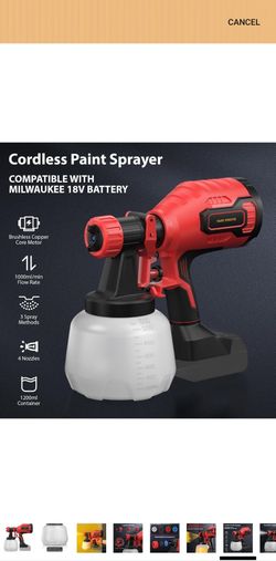 Cordless paint sprayer compatible with Milwaukee