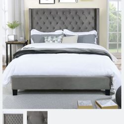Grey Queen Bed | Tufted Style