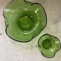 Anchor Hocking Glass Bowl Set / Chip and Dip Set / Mid Century Modern Glass Bowls