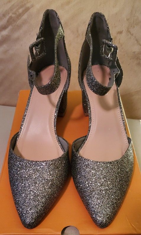 Women's Dark Grey Silver Glitter Dress Shoes Size 7.5