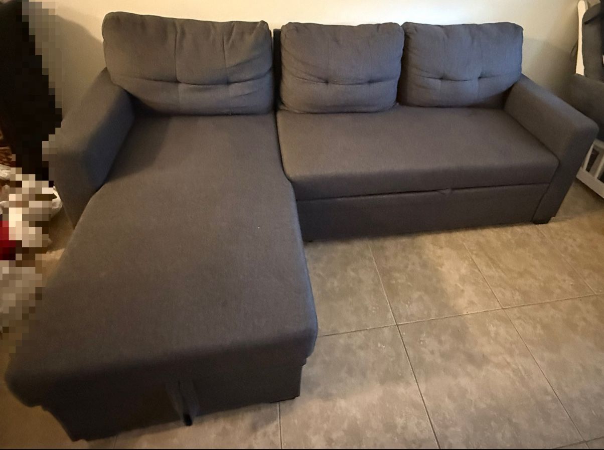 Sleeper Sectional, 3 Seat With Storage (Dark Gray)