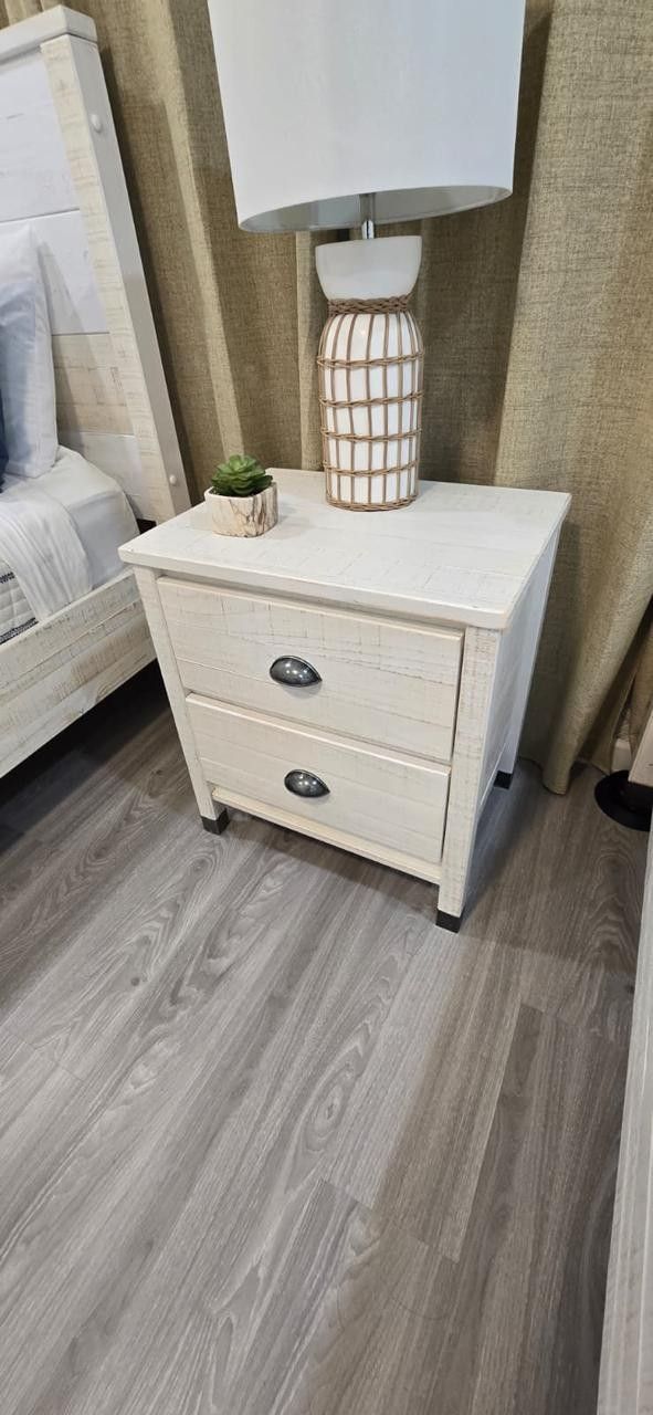 White Wash Wood Nightstand