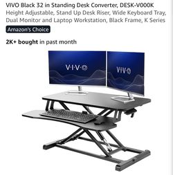 VIVO Black Carbon Fiber 32 inch Desk Converter, DESK-V000KR Height Adjustable, Stand Up Desk Riser, Wide Keyboard Tray, Dual Monitor and Laptop Workst