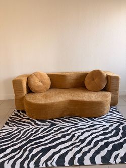 Mustard Gold Curved Sofa • Modern Statement Couch