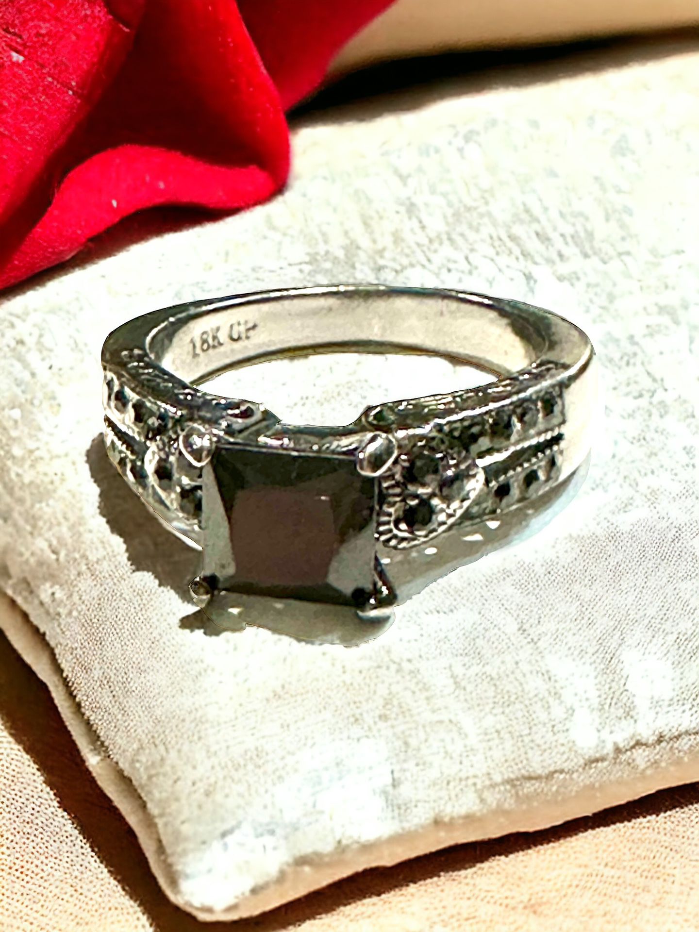 Ring 18k Black Gold Plated Ring with 8mm Black CZ Diamond 