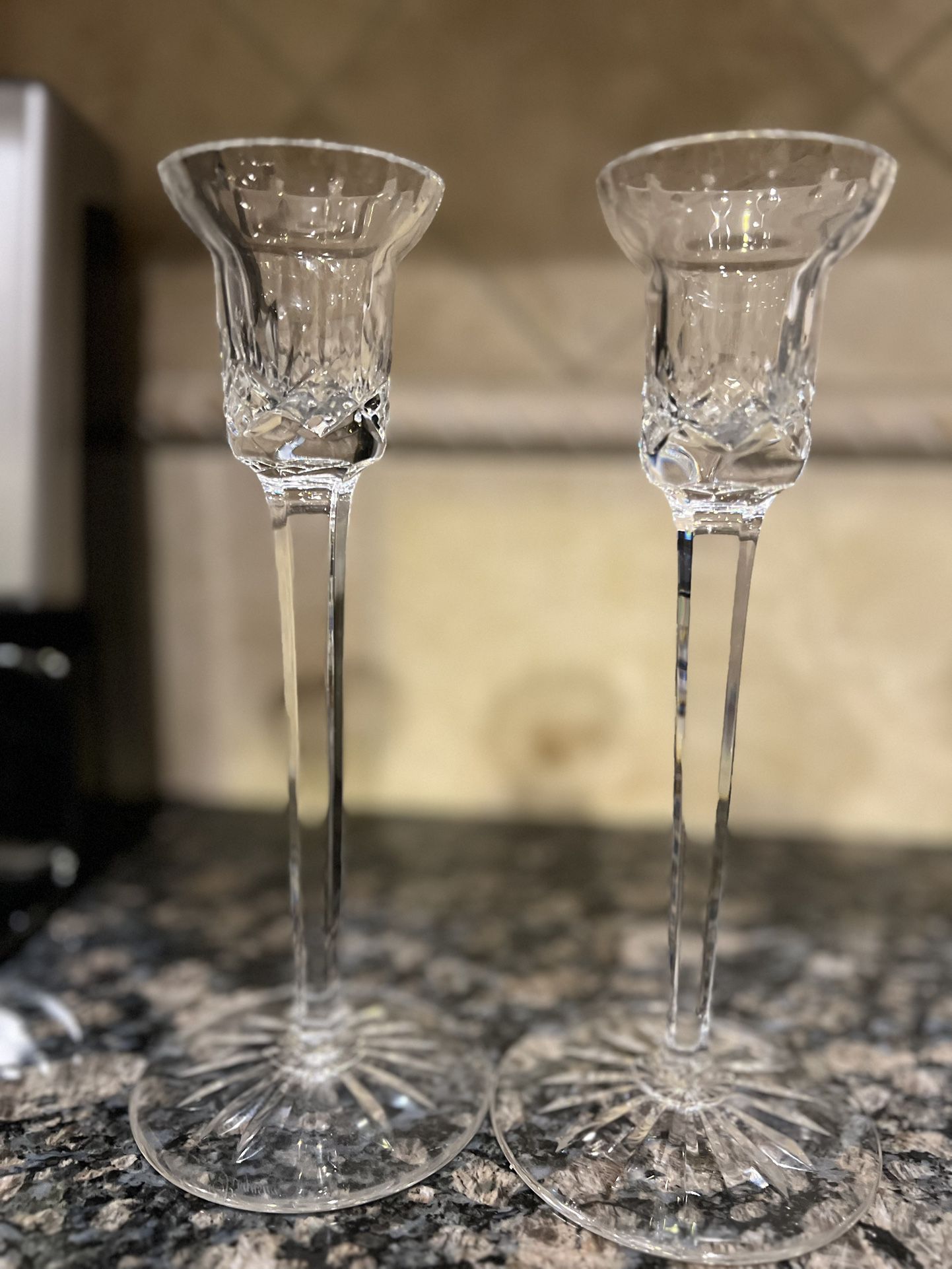 2 Waterford Crystal Candleholders..8 Inches Each