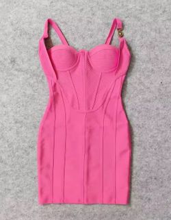 Bandage Pink Dress Gold Detail Size S