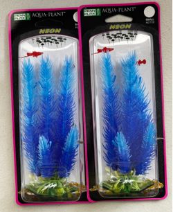 Penn Plax Blue Small Neon Club Moss Fish Tank Fake Plant Decor Two Pack