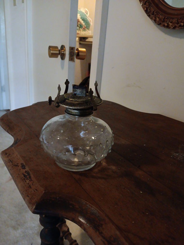 Vintage Lamplight Farms Glass Oil Lamp with Hobnail Pattern Base

