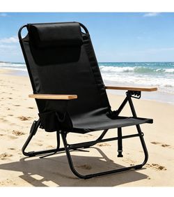 Lightweight Portable Recliners Chair for Adults, Outdoor Lay Flat Folding Beach Chairs with 5 Positions, Backpack Beach Chair with, Zipper Pouch, Cup 