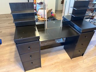 Black Vanity Desk with Mirror and Drawers