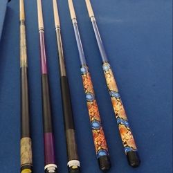 4 new pool Cue's $60 each & $45 each and 1 used $35