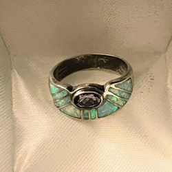 Vtg David Freeland Jr. Iolite & Fire Opal Art Deco Style Sterling Ring