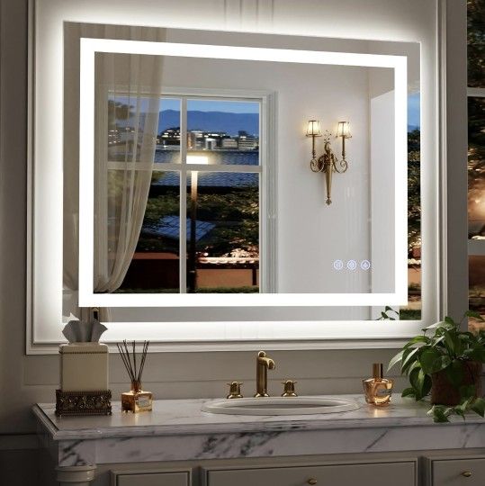 LED Bathroom Mirror, 40"x 30" Smart Bathroom Vanity Wall Mirrors with Lights, Anti-Fog, Dimmable, Backlit + Front Lit, 3 Color Modes, Memory Function