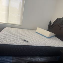 Queen size bed frame + mattress + spring box 