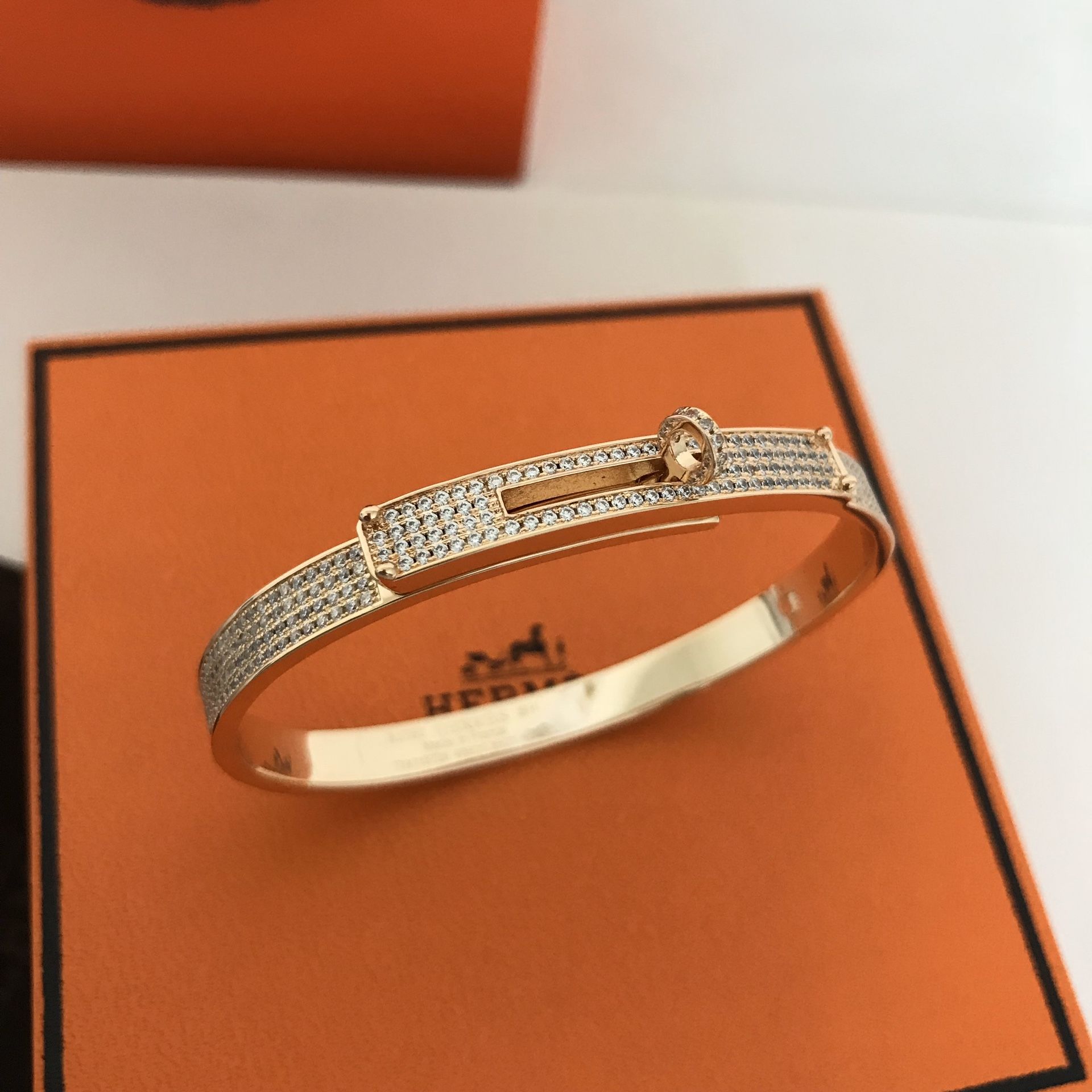Authentic Hermes Bracelet Kelly Rose Gold with Diamonds Bracelet Women's Bracelets