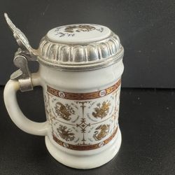 REIN-ZINN BMF Mini German Beer Stein Porcelain & Pewter Mug