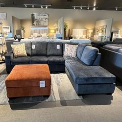 Blue 2pc Chaise Sectional Couch