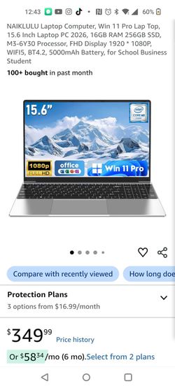 NAIKLULU 15.6" Laptop Win 11 Pro 16GB 256GB