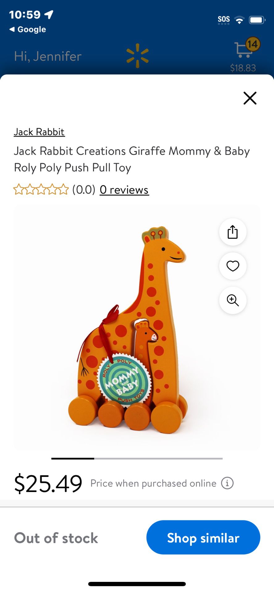 Mommy And Baby Giraffe Push Toy