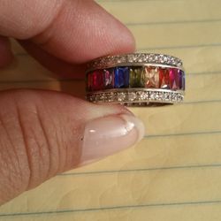 New Multi Stone Princess Cut Stones Sterling Silver Ring size 7