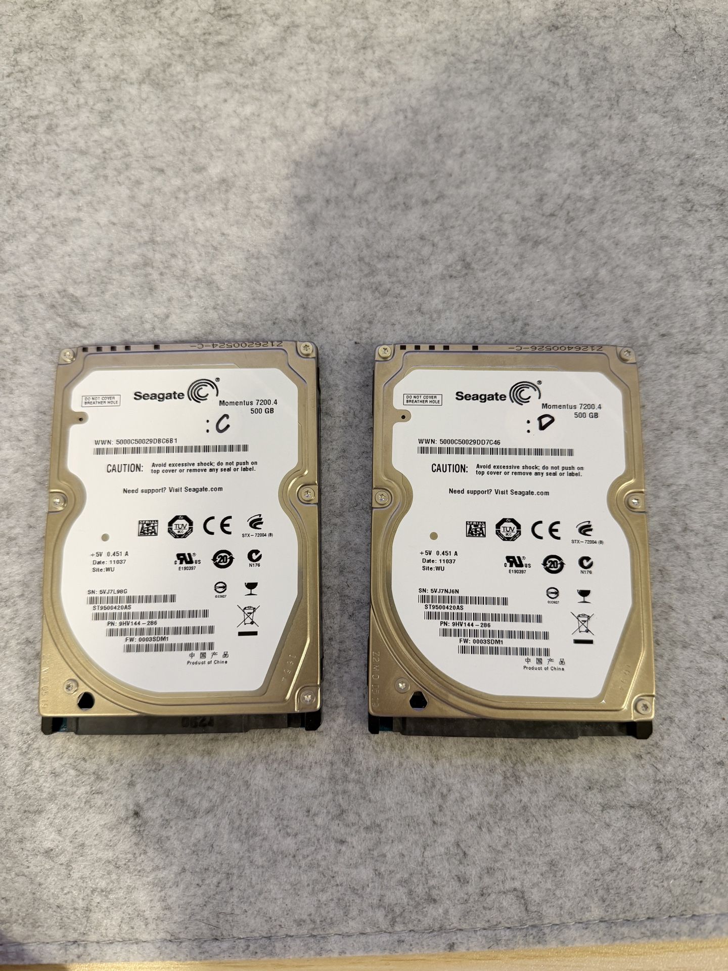 💽 (2) Seagate Momentus 7200.4 500GB 2.5” SATA Hard Drives – Tested & Working