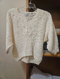 Bonnie And Bill New York Cream Color L/S Knit Top Large Vintage
