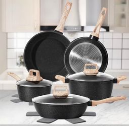 12PCS Pots and Pans Set Nonstick Granite Cookware Induction Kitchen Set Black NEW