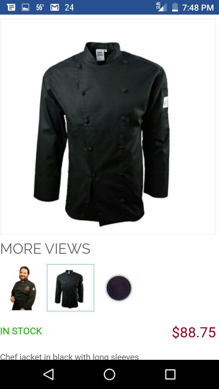 Chef Revival small chef jacket with Black Pearl buttons RN number 96152