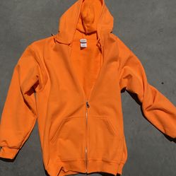 Gildan Orange Zippered Hoodie. Men’s Large.