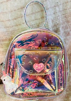 Beautiful embossed heart holographic mini backpack, glitter heart mini backpack, rainbow Mini backpack or holographic mini plastic backpack