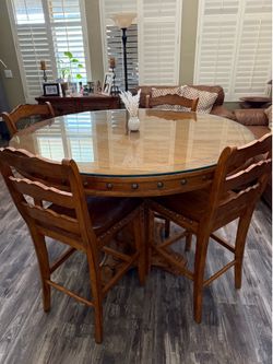 Counter Height Pub 60 Inch  Farm House rustic style Round glass top  Dining  Wood Table