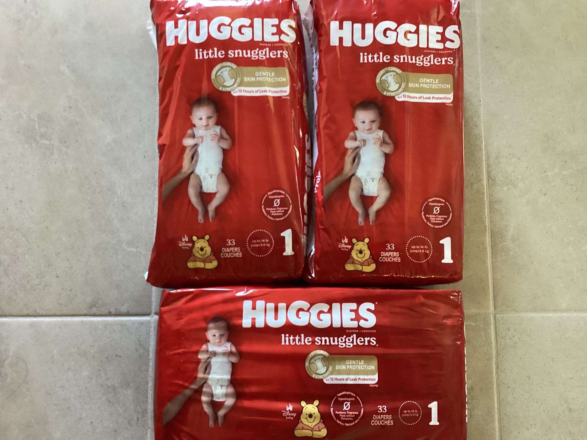 Huggies Little Snuggler Baby Diapers Size 1 33ct In Sealed Bags $8.00 each- All 4 $30.00