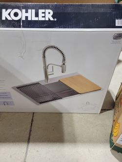 Kohler Provo Stainless Steel Kitchen Sink With Faucet And Accessories 