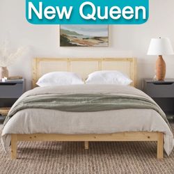 Brand New Solid Wood Queen Size Platform Bed Frame with Headboard