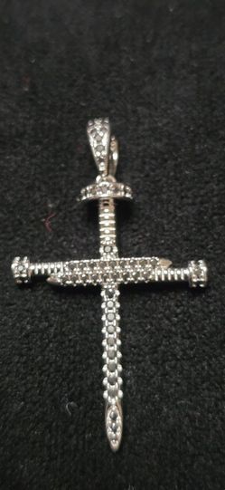 Nail cross pendant black CZs set in sterling silver. 925