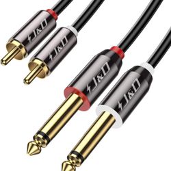 J&D 1/4 to RCA Cable, Gold Plated Copper Shell Heavy Duty 2X6.35mm TS to Dual RCA Stereo Audio Interconnect Cord for AV Receivers, Speakers, Home Audi