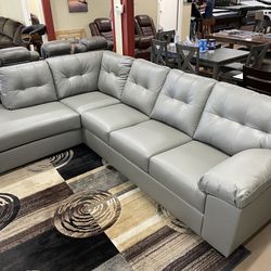 Leather grey sectional