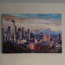 Seattle Skyline with Space Needle and Mt Rainier