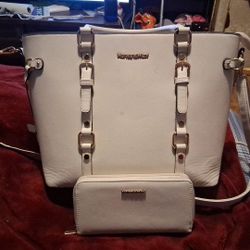 Montana West Cream Saffiano Leather Tote & Matching Wallet Set