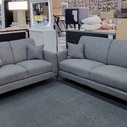 ✅️✅️2 pc dark gray polyfiber woven fabric sofa and love seat set with chrome legs✅️✅️