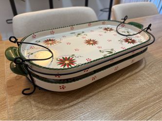 Temptations by Tara Holiday Serving Set – Large Platter & Divided Appetizer Tray with Metal Rack