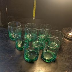 8 Libbey Monterey Spanish Green Lo-Ball Glasses Lot (also known as a lowball or rocks glasses)