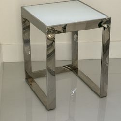1 End Table as is. Stainless Steel Frame, Tempered Glass, was $200. Size: 15.5W x 20 H x 15.5 D 