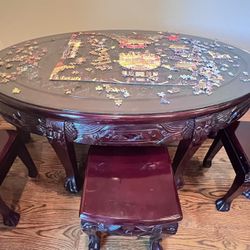 Carved Wooden Oval Table