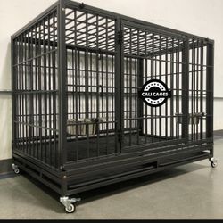 Dog Cage Kennel Size 48 Inch Heavy Duty Powder Coated With Grid And Feeding Bowls  New In Box 📦 