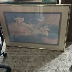 Large Picture. Gold.  Blues Pinks White 