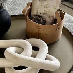 Caramel Faux Leather Storage Bin 