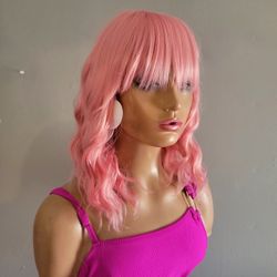 Pink Synthetic Hair Wig New 14"