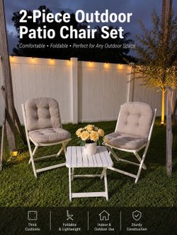 2-Piece Outdoor Patio Chair Set with Cushions & Side Table